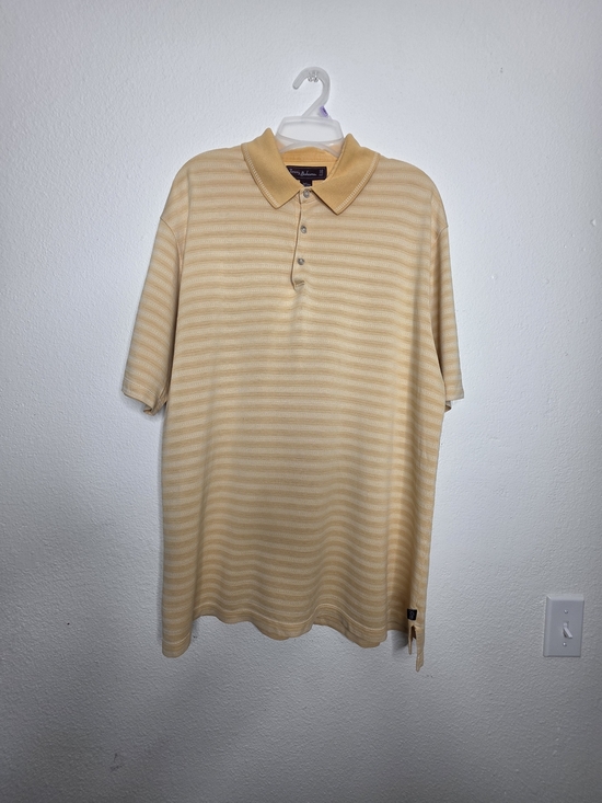 Tommy Bahama Other - Tommy Bahama 18 Golf Mens L Yellow Beige Striped Short Sleeve Polo Palm Tree